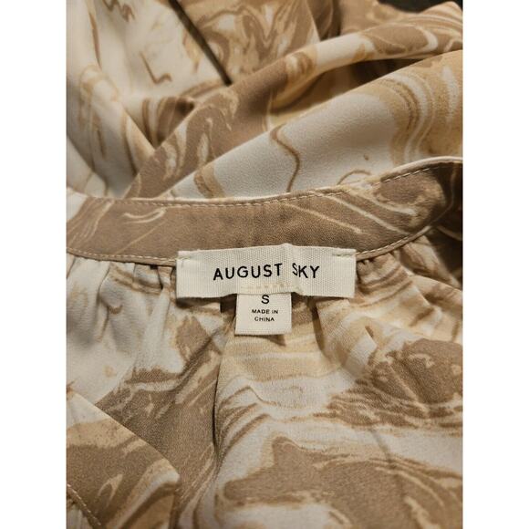 August Sky Womens SM Blouse Beige Cream Abstract Swirl Raglan Balloon Sleeves - Picture 7 of 9